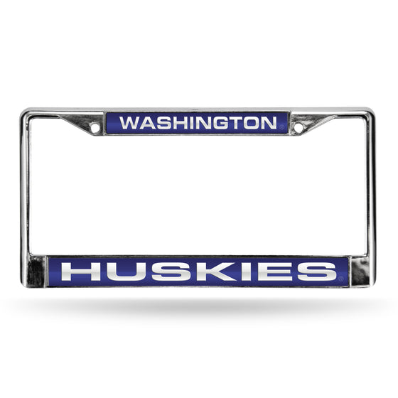 NCAA  Washington Huskies Purple 12" x 6" Laser Cut Chrome Frame - Car/Truck/SUV Automobile Accessory