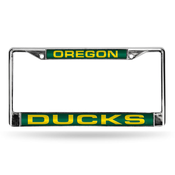 NCAA  Oregon Ducks Green 12" x 6" Laser Cut Chrome Frame - Car/Truck/SUV Automobile Accessory