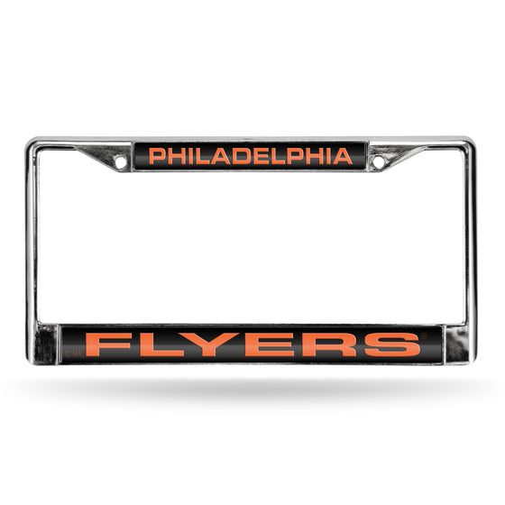 NHL Hockey Philadelphia Flyers Black 12" x 6" Laser Cut Chrome Frame - Car/Truck/SUV Automobile Accessory