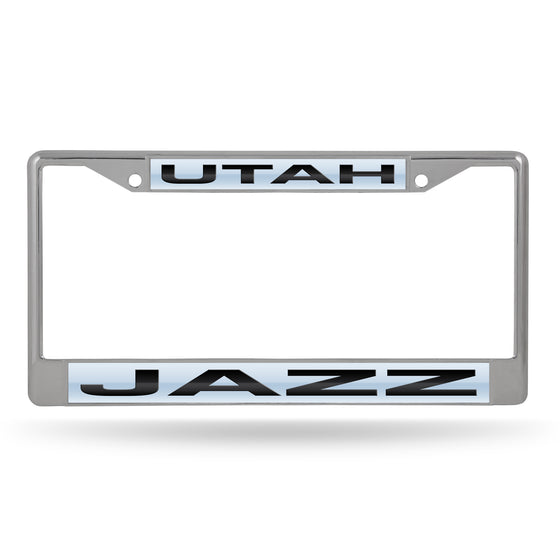 NBA Basketball Utah Jazz  12" x 6" Laser Cut Chrome Frame - Car/Truck/SUV Automobile Accessory