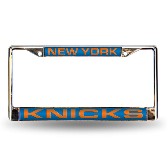 NBA Basketball New York Knicks Blue 12" x 6" Laser Cut Chrome Frame - Car/Truck/SUV Automobile Accessory
