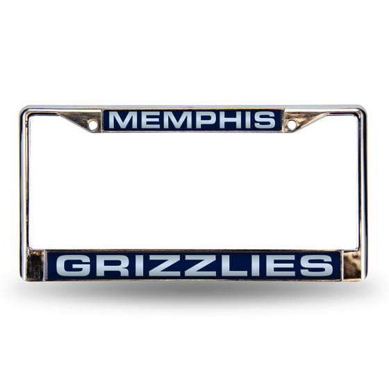 NBA Basketball Memphis Grizzlies Blue 12" x 6" Laser Cut Chrome Frame - Car/Truck/SUV Automobile Accessory