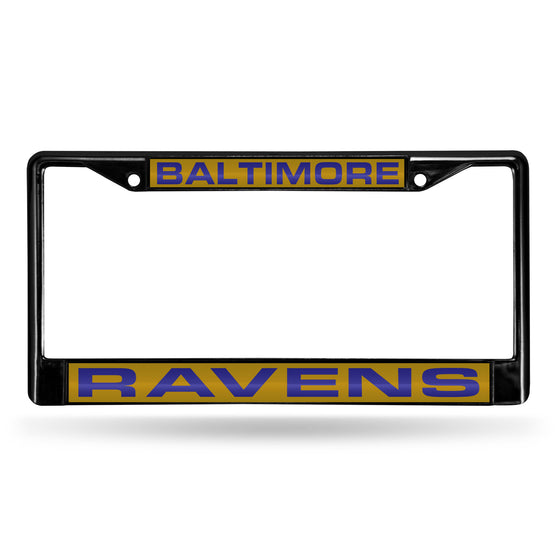 NFL Football Baltimore Ravens Black 12" x 6" Black Laser Cut Chrome Frame - Car/Truck/SUV Automobile Accessory