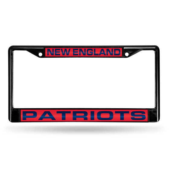 NFL Football New England Patriots Black 12" x 6" Black Laser Cut Chrome Frame - Car/Truck/SUV Automobile Accessory