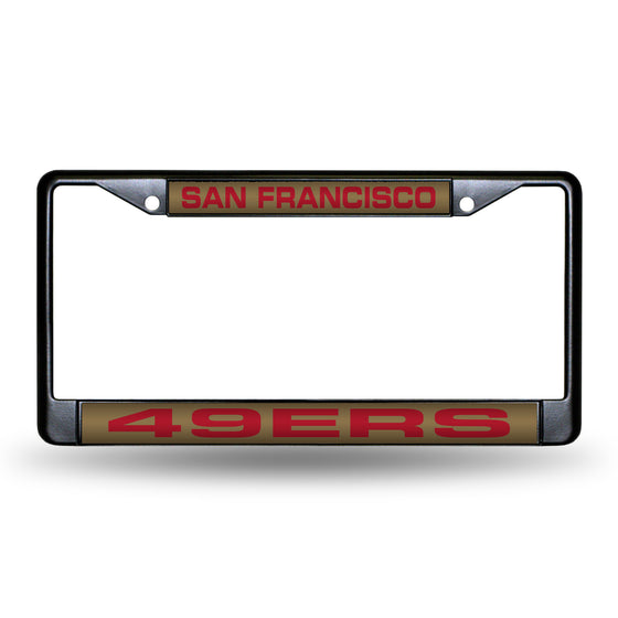 NFL Football San Francisco 49ers Black 12" x 6" Black Laser Cut Chrome Frame - Car/Truck/SUV Automobile Accessory