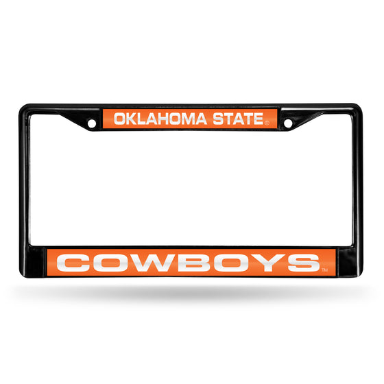 NCAA  Oklahoma State Cowboys Black 12" x 6" Black Laser Cut Chrome Frame - Car/Truck/SUV Automobile Accessory