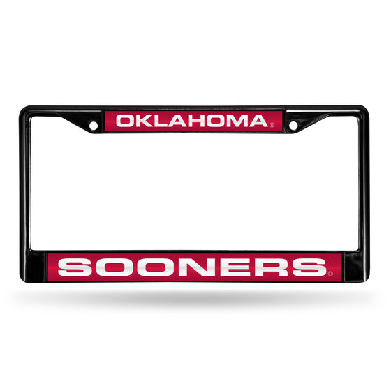 NCAA  Oklahoma Sooners Black 12" x 6" Black Laser Cut Chrome Frame - Car/Truck/SUV Automobile Accessory