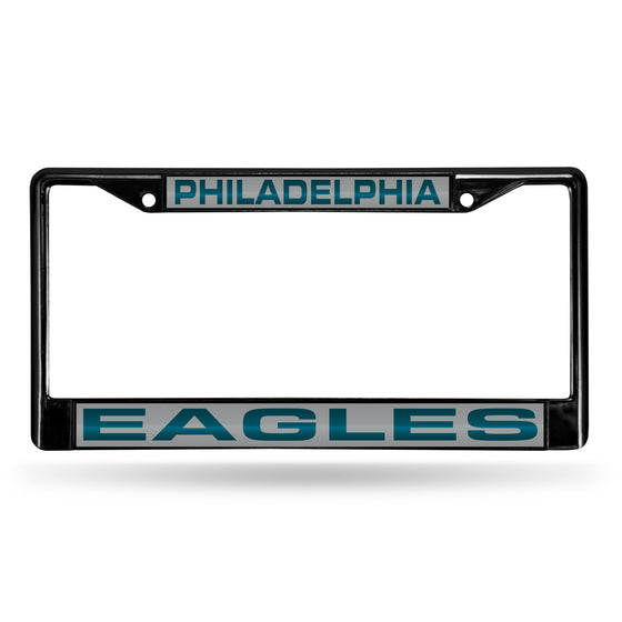 NFL Football Philadelphia Eagles Black 12" x 6" Black Laser Cut Chrome Frame - Car/Truck/SUV Automobile Accessory