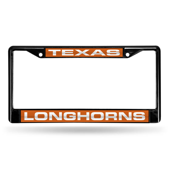NCAA  Texas Longhorns Black 12" x 6" Black Laser Cut Chrome Frame - Car/Truck/SUV Automobile Accessory