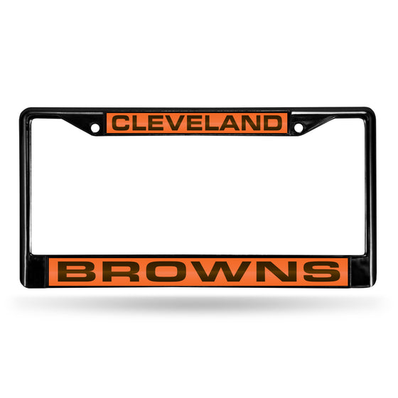 NFL Football Cleveland Browns Black 12" x 6" Black Laser Cut Chrome Frame - Car/Truck/SUV Automobile Accessory
