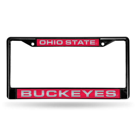 NCAA  Ohio State Buckeyes Black 12" x 6" Black Laser Cut Chrome Frame - Car/Truck/SUV Automobile Accessory