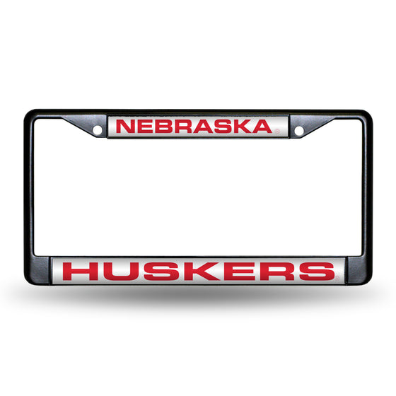 NCAA  Nebraska Cornhuskers Black 12" x 6" Black Laser Cut Chrome Frame - Car/Truck/SUV Automobile Accessory