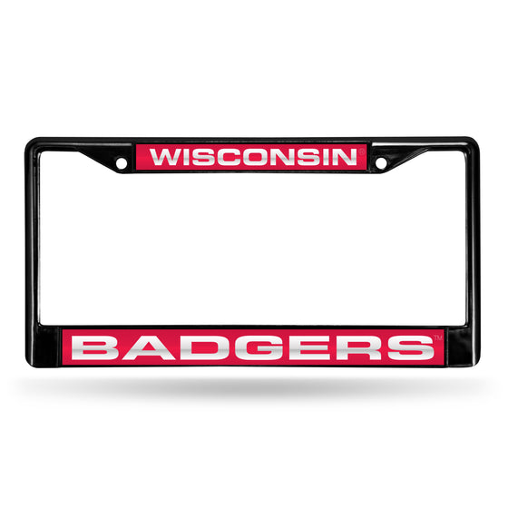 NCAA  Wisconsin Badgers Black 12" x 6" Black Laser Cut Chrome Frame - Car/Truck/SUV Automobile Accessory