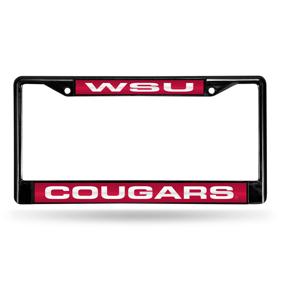 NCAA  Washington State Cougars Black 12" x 6" Black Laser Cut Chrome Frame - Car/Truck/SUV Automobile Accessory