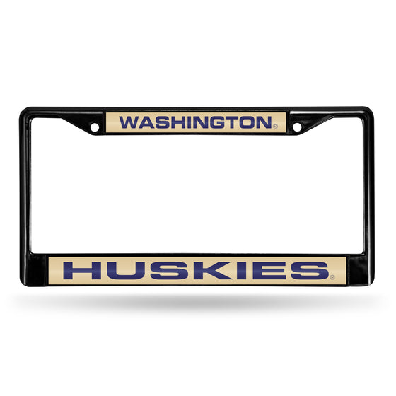NCAA  Washington Huskies Black 12" x 6" Black Laser Cut Chrome Frame - Car/Truck/SUV Automobile Accessory