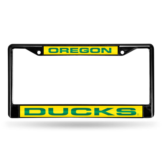 NCAA  Oregon Ducks Black 12" x 6" Black Laser Cut Chrome Frame - Car/Truck/SUV Automobile Accessory
