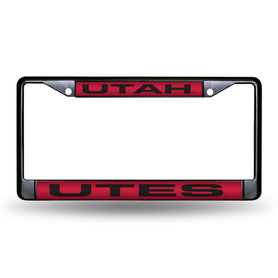 NCAA  Utah Utes Black 12" x 6" Black Laser Cut Chrome Frame - Car/Truck/SUV Automobile Accessory