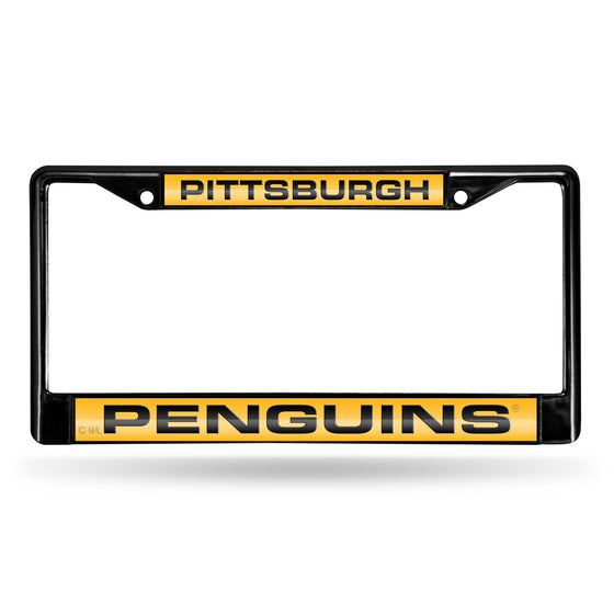 NHL Hockey Pittsburgh Penguins Black 12" x 6" Black Laser Cut Chrome Frame - Car/Truck/SUV Automobile Accessory