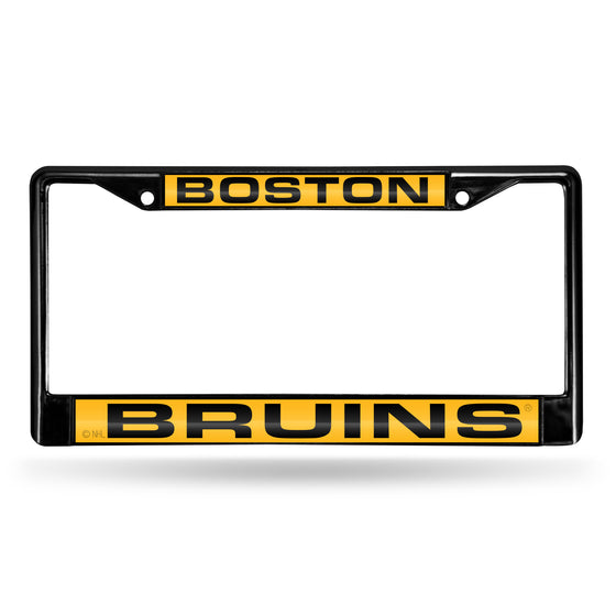 NHL Hockey Boston Bruins Black 12" x 6" Black Laser Cut Chrome Frame - Car/Truck/SUV Automobile Accessory