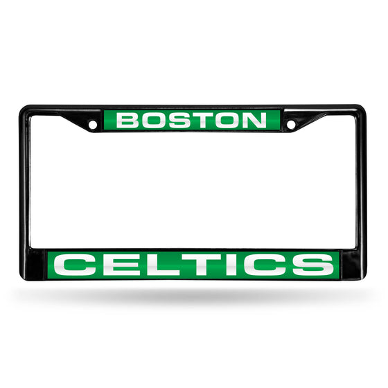 NBA Basketball Boston Celtics Black 12" x 6" Black Laser Cut Chrome Frame - Car/Truck/SUV Automobile Accessory