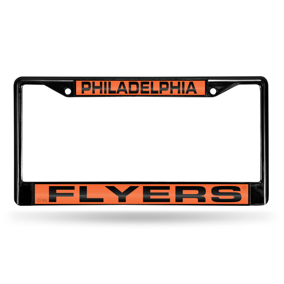 NHL Hockey Philadelphia Flyers Black 12" x 6" Black Laser Cut Chrome Frame - Car/Truck/SUV Automobile Accessory