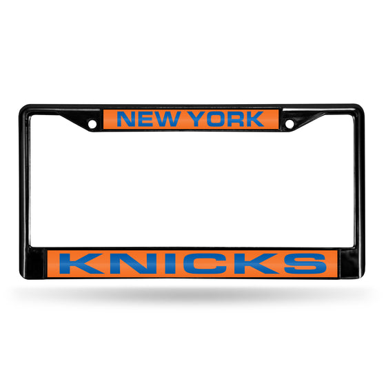 NBA Basketball New York Knicks Black 12" x 6" Black Laser Cut Chrome Frame - Car/Truck/SUV Automobile Accessory