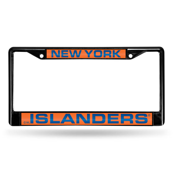 NHL Hockey New York Islanders Black 12" x 6" Black Laser Cut Chrome Frame - Car/Truck/SUV Automobile Accessory