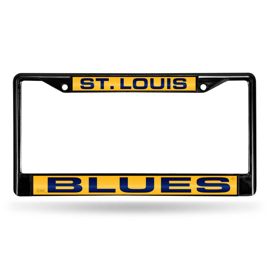 NHL Hockey St. Louis Blues Black 12" x 6" Black Laser Cut Chrome Frame - Car/Truck/SUV Automobile Accessory