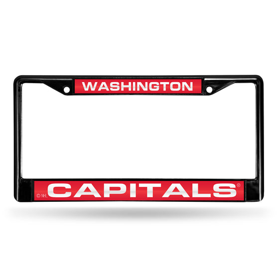 NHL Hockey Washington Capitals Black 12" x 6" Black Laser Cut Chrome Frame - Car/Truck/SUV Automobile Accessory