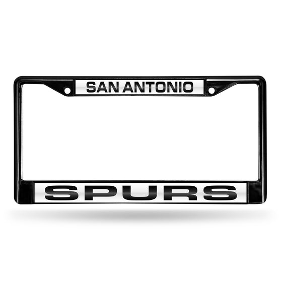 NBA Basketball San Antonio Spurs Black 12" x 6" Black Laser Cut Chrome Frame - Car/Truck/SUV Automobile Accessory