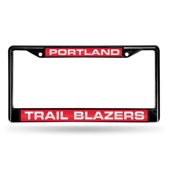 NBA Basketball Portland Trail Blazers Black 12" x 6" Black Laser Cut Chrome Frame - Car/Truck/SUV Automobile Accessory