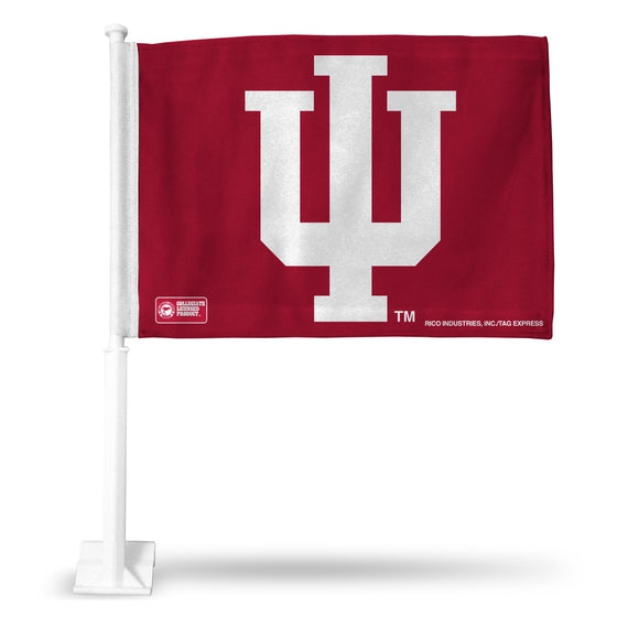 NCAA  Indiana Hoosiers Standard Double Sided Car Flag -  16" x 19" - Strong Pole that Hooks Onto Car/Truck/Automobile