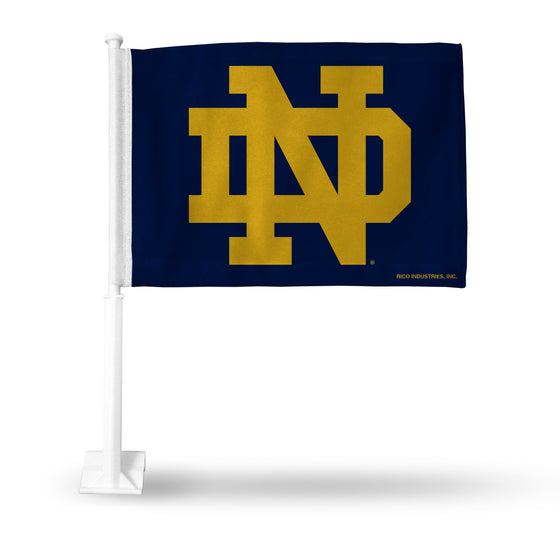 NCAA  Notre Dame Fighting Irish Blue Double Sided Car Flag -  16" x 19" - Strong Pole that Hooks Onto Car/Truck/Automobile