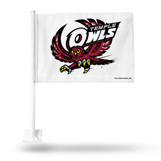 NCAA  Temple Owls Standard Double Sided Car Flag -  16" x 19" - Strong Pole that Hooks Onto Car/Truck/Automobile