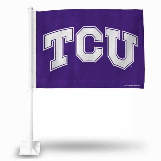 NCAA  TCU Horned Frogs Standard Double Sided Car Flag -  16" x 19" - Strong Pole that Hooks Onto Car/Truck/Automobile