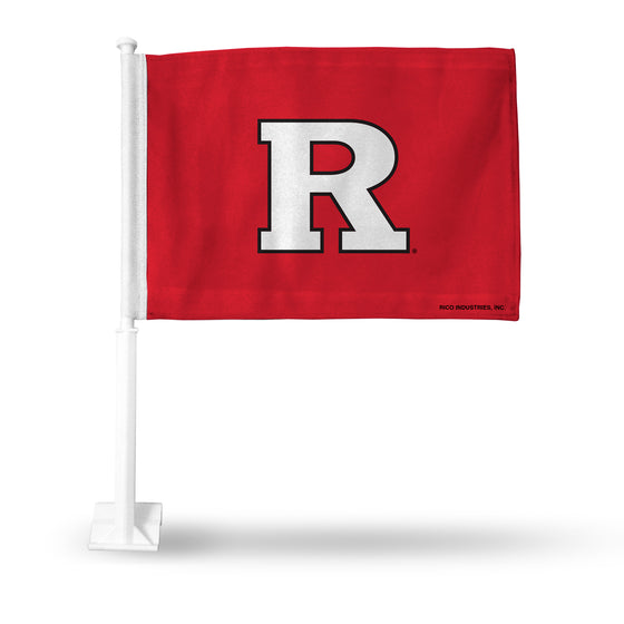 NCAA  Rutgers Scarlet Knights Standard Double Sided Car Flag -  16" x 19" - Strong Pole that Hooks Onto Car/Truck/Automobile