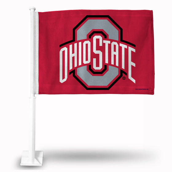 NCAA  Ohio State Buckeyes Red Double Sided Car Flag -  16" x 19" - Strong Pole that Hooks Onto Car/Truck/Automobile