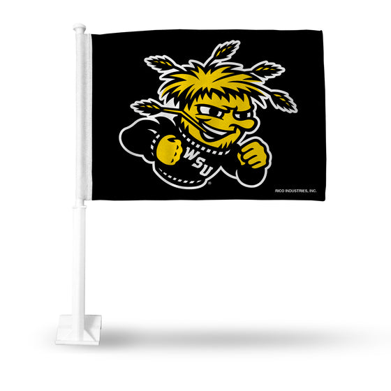NCAA  Wichita State Shockers Standard Double Sided Car Flag -  16" x 19" - Strong Pole that Hooks Onto Car/Truck/Automobile