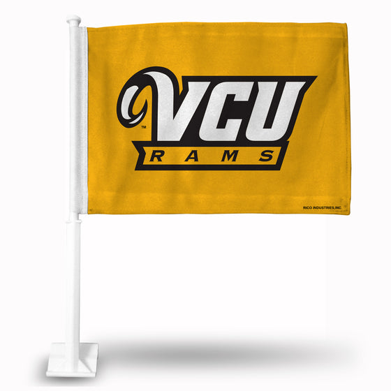 NCAA  Virginia Commonwealth Rams Yellow Double Sided Car Flag -  16" x 19" - Strong Pole that Hooks Onto Car/Truck/Automobile