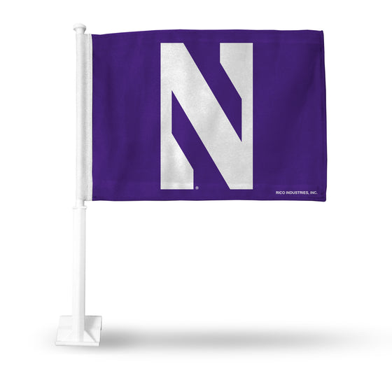 NCAA  Northwestern Wildcats Standard Double Sided Car Flag -  16" x 19" - Strong Pole that Hooks Onto Car/Truck/Automobile