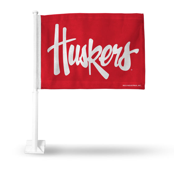 NCAA  Nebraska Cornhuskers Standard Double Sided Car Flag -  16" x 19" - Strong Pole that Hooks Onto Car/Truck/Automobile