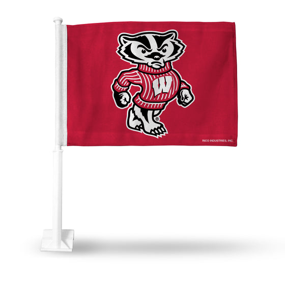 NCAA  Wisconsin Badgers Standard Double Sided Car Flag -  16" x 19" - Strong Pole that Hooks Onto Car/Truck/Automobile