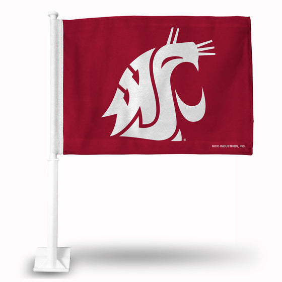 NCAA  Washington State Cougars Standard Double Sided Car Flag -  16" x 19" - Strong Pole that Hooks Onto Car/Truck/Automobile