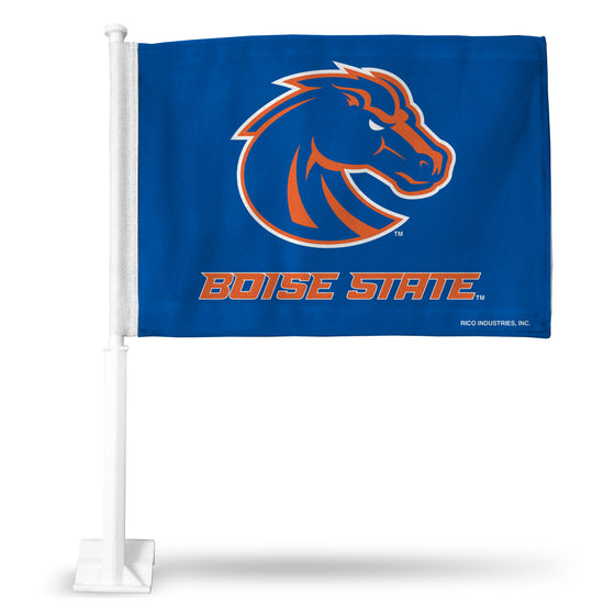 NCAA  Boise State Broncos Blue Double Sided Car Flag -  16" x 19" - Strong Pole that Hooks Onto Car/Truck/Automobile
