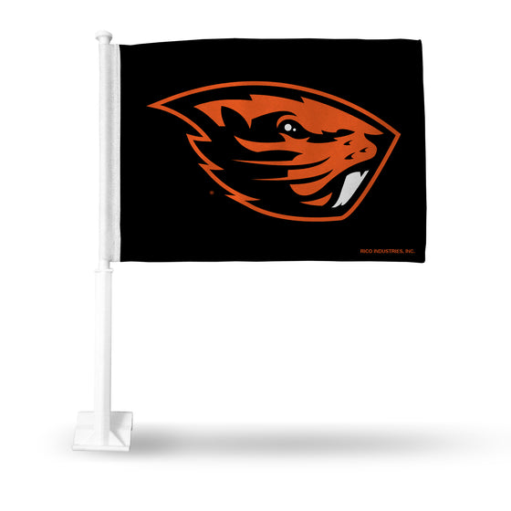 NCAA  Oregon State Beavers Black Double Sided Car Flag -  16" x 19" - Strong Pole that Hooks Onto Car/Truck/Automobile