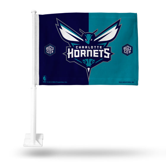 NBA Basketball Charlotte Hornets Standard Double Sided Car Flag -  16" x 19" - Strong Pole that Hooks Onto Car/Truck/Automobile
