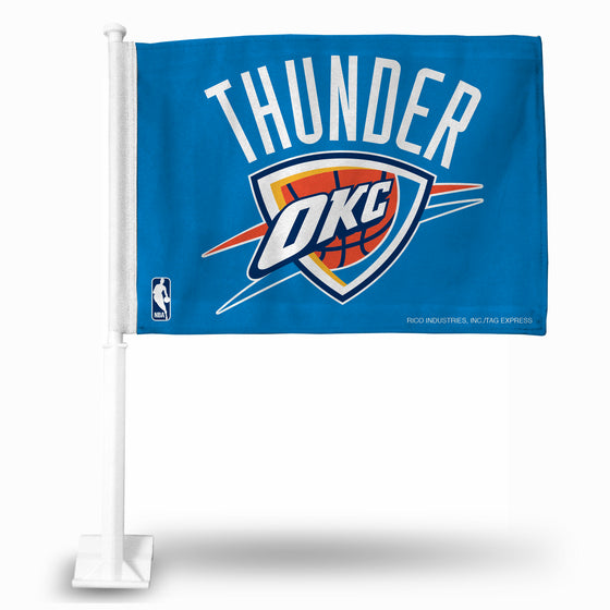 NBA Basketball Oklahoma City Thunder Standard Double Sided Car Flag -  16" x 19" - Strong Pole that Hooks Onto Car/Truck/Automobile