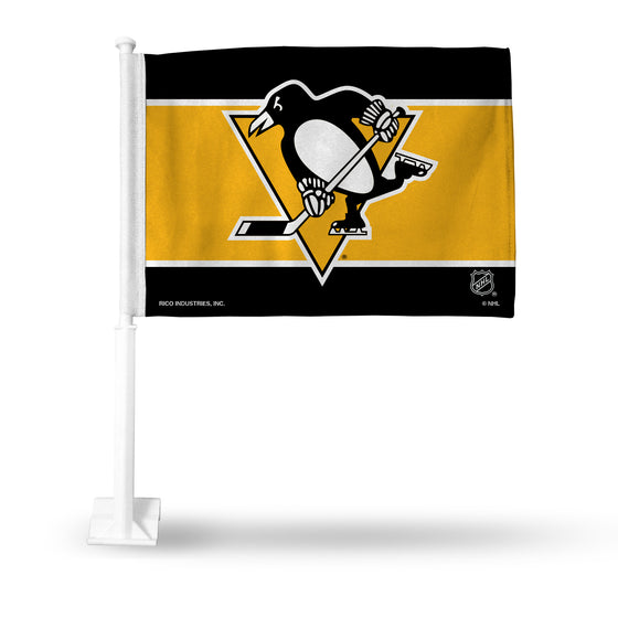 NHL Hockey Pittsburgh Penguins Standard Double Sided Car Flag -  16" x 19" - Strong Pole that Hooks Onto Car/Truck/Automobile