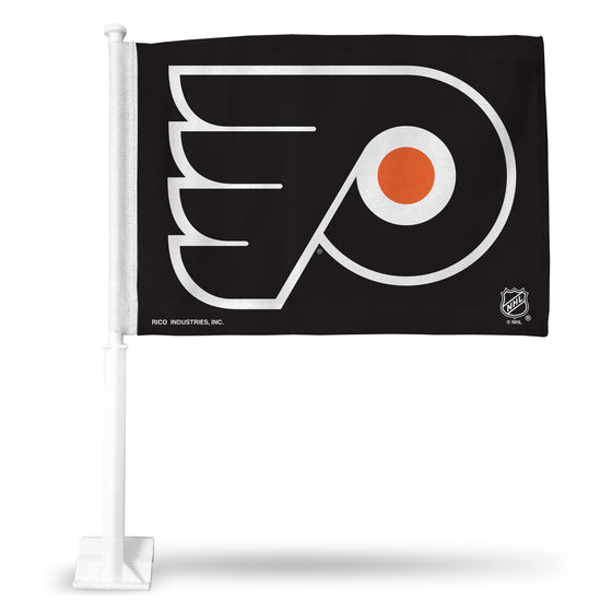NHL Hockey Philadelphia Flyers Black Double Sided Car Flag -  16" x 19" - Strong Pole that Hooks Onto Car/Truck/Automobile