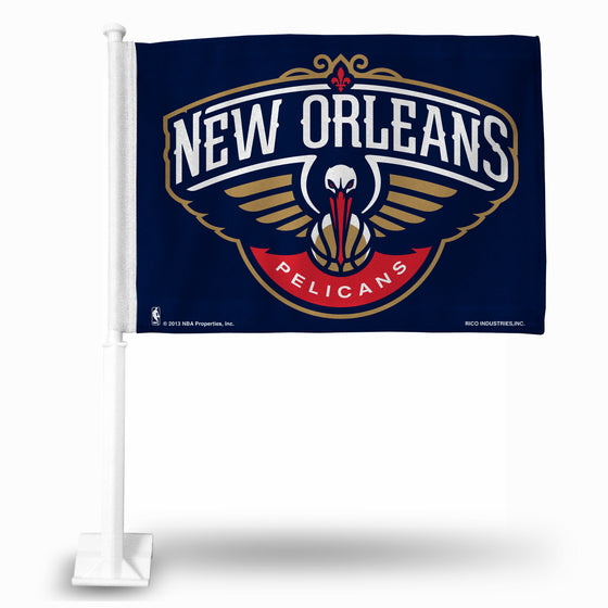 NBA Basketball New Orleans Pelicans Standard Double Sided Car Flag -  16" x 19" - Strong Pole that Hooks Onto Car/Truck/Automobile